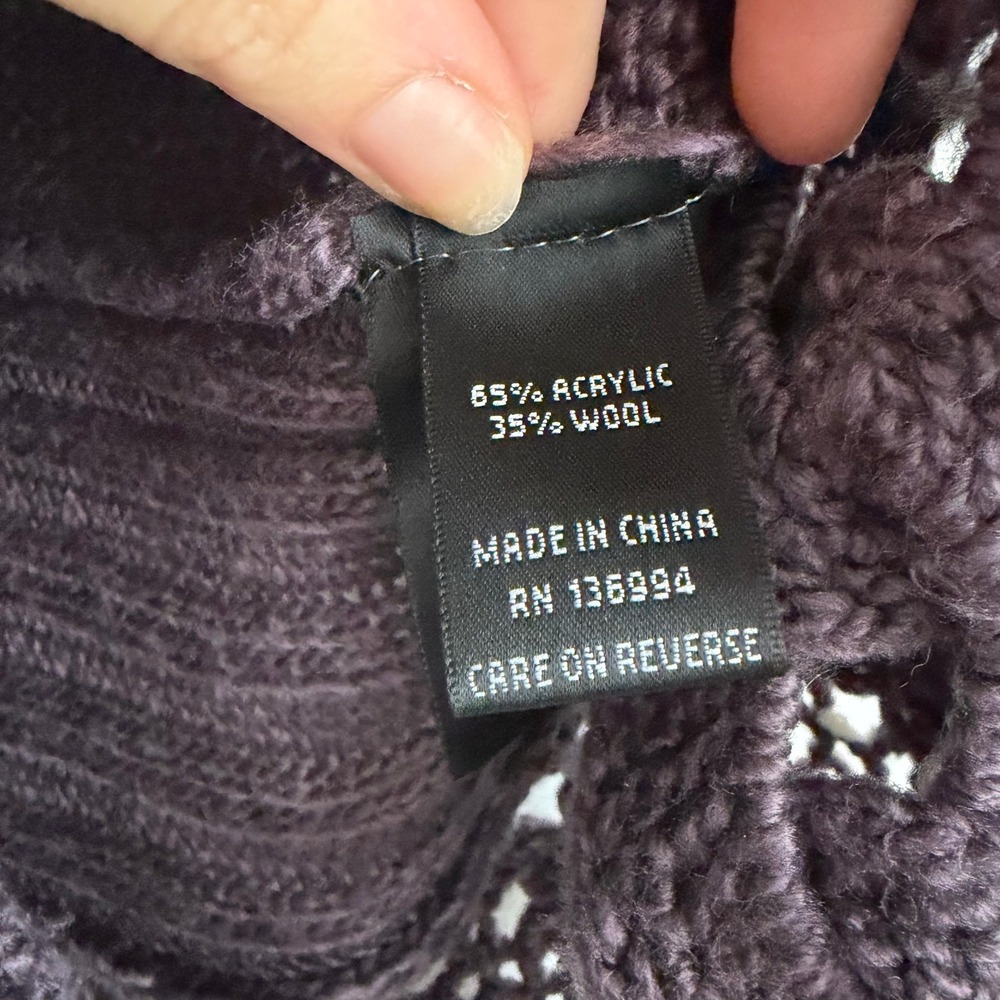 Vintage Sioni Purple Knit Rabbit Fur Trim Vest Crochet Cable Knit Wool Blend - Picture 3 of 5